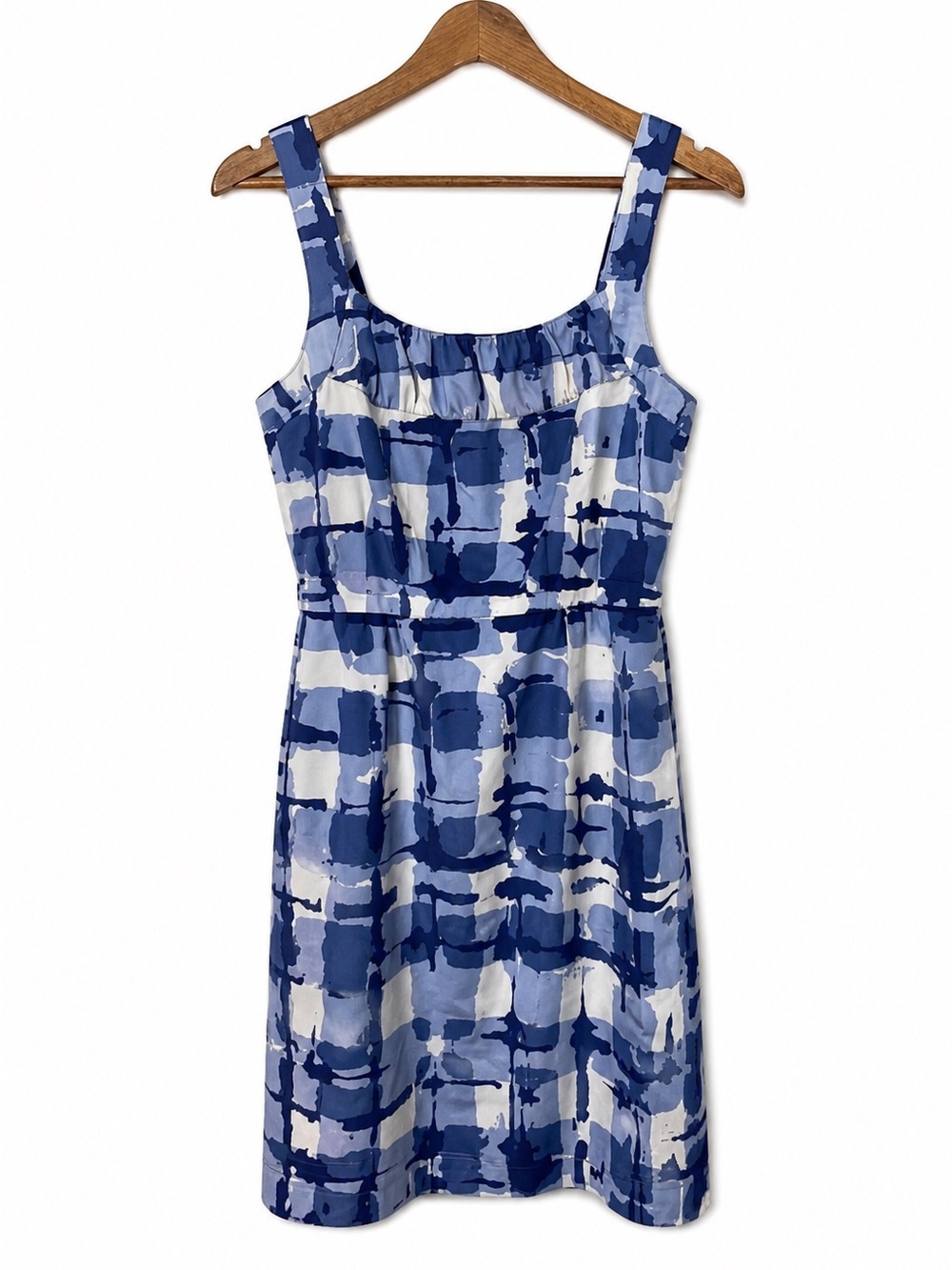 Banana Republic Dress Size 2 Blue White Abstract Print Sleeveless Fit Flare
